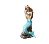 Glistenovelty Statue de sirène pour décoration de salle de bain, figurine de sirène côtière en résine de 22,6 cm pour étagère de salle de bain, sculpture de sirène sur le thème de l'océan, cadeau