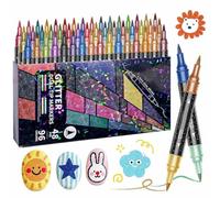 Glitter Dual Tip Markers Set,24/48/72/96 Colors Glitter Effect Brush Markers,Dual Tip Metallic Shimmer Pens Set,Smooth No Clog for Doodle Writing,Halloween Crafts,Card Making & DIY Art(96 colors)