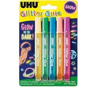 Glitter Glue Glow In The Dark-Idéale Loisir Créatif,Formule Adaptée Pour Les Enfants,Lavable,Multicolore,5 Tubes 10ml
