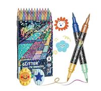 Glitter Paint Pens - Dual-End Shimmer Markers for Illustrating | Water-Based Fluid with Twin Nibs & Scintillating Pigment Kit for Crafters, Illustrators, Cousins and Students 185-210 Characters