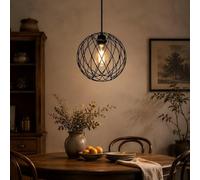 Glitzerlife Lampe à Suspension Noir Ronde Vintage E27 Métal | Lampe à Suspension Rétro Industrielle Table de Cuisine Salon Cage d'Escalier Couloir Sans Ampoule