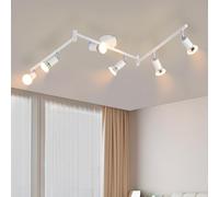 Glitzerlife LED Plafonnier 6 Spots Blanc Éclairage de Plafond GU10 Moderne | Barre de Spots Orientable Lumiere Plafond Intérieur pour Cuisine Chambre Salon Couloir Sans Ampoules