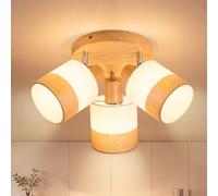 Glitzerlife LED Spot Plafond 3 Flammes Plafonnier Ronde Lampe Bois E14 | Lampe Couloir Plafonnier Cuisine Vintage Tissu 350° Orientable Retro Spots Plafond Style Campagne pour Salon Chambre