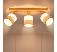 Glitzerlife Spot De Plafond 3 Spots Bois Plafonnier Vintage E14 | Abat-Jour Tissu Rétro Orientable 350° Max.25W Couloir Cuisine Chambre Salon, Sans Ampoule