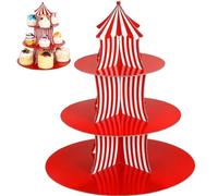 Glixoft Support À Gâteaux À Rayures Rouges, Support À Cupcakes en Carton Rouge, À Dessert Ronde, Assiette De Service pour Fête De Thé, Fête Prénatale