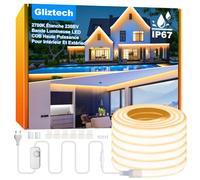 Gliztech Ruban LED COB Exterieur IP67 Étanche AC 230V à Douille Directe, Super Lumineuse Led Cob avec Contrôleur à Double Fusible, Bande LED Blanc pour Jardin Terrasse Commerciale (2700K, 20M)