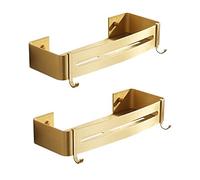 GLJTUO Étagère De Rangement De Douche en Aluminium Doré pour Salle De Bain Et Cuisine, Égouttoir Mural pour Gel Douche, Shampoing, Bouteilles D'Assaisonnement Et Plus Encore, S,Square Shelf 2
