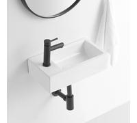 GLJTUO Lavabo Vasque à Poser, Mini Vasque Murale en céramique, lavabo rectangulaire Suspendu pour Couloir, Balcon ou Garage,White-45.5x24.5x12cm