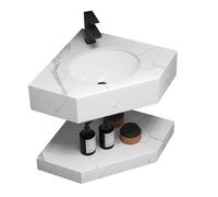 GLJTUO Meuble-lavabo d'angle avec comptoir en Quartz et robinetterie, Meuble Suspendu Gain de Place, élégant lavabo d'angle sur Pied pour Petites salles de Bain, Design Moderne