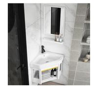 GLJTUO Meuble Vasque d'angle Mural combiné - Meuble Blanc Gain de Place avec Vasque en céramique et Robinet pour Petite Salle de Bain ou Cuisine, 42 x 42 x 40 cm, élégant et Fonctionnel