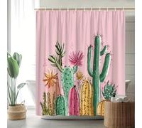 GLKSDLPO Rideau de Douche Cactus Garden, Motif succulentes colorées sur Fond Rose, Rideau de Bain en Polyester pour décoration bohème (125 x 180 cm / 49 x 71 po (L x H))