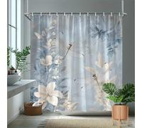 GLKSDLPO Rideau de Douche Extra Large - Motif Floral et Libellule élégant avec Fleurs Bleu pâle/Blanc et libellules translucides (137 x 203 cm / 54 x 80 po (L x H))