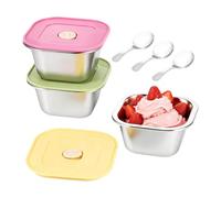 Glleneskt Récipients Réutilisables pour Crème Glacée - 3 Pièces Bols Hermétiques - avec Couvercle en Silicone et Cuillère 400ml | pour Service Dessert, Salade de Fruits, Gâteaux, Pudding, Snack,
