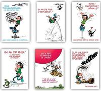 GLMX-2017 à GLMX-2022 Gaston Lagaffe Lot 6 Maxi Grandes Cartes illustrées: 4 Anniversaires 1 Départ 1 Retraite Format Géant A4 + Enveloppes pour Cadeaux Groupés Adultes Fête Pot Amis Collègues Famille