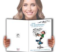 GLMX-2018 Gaston Lagaffe Maxi Grande Carte Joyeux ANNIVERSAIRE pour tous les âges Souffler Bougies Gâteau Cadeau Groupé Surprise Enfants Ados Adultes Signer Format A4 Géant Illustré + Enveloppe AFIE