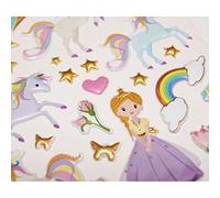 Global Gift Scène à décorer pour Enfants - Princesse & Licornes - Stickers Puffies