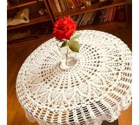 GLOBALHUT Nappe ronde crochetée à la main, nappe en dentelle de coton blanche, nappe ronde vintage en dentelle, pour fête de mariage (beige, 75-80 cm)
