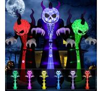 GlobaLink Décoration Gonflable d'halloween 3M pour Extérieur | avec LED de Projection et Son Effrayant, Fantôme Gonflable pour Jardin, Citrouille Fantôme d'halloween IP44 Imperméable
