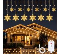 GlobaLink Guirlande lumineuse Rechargeable - Flocons de neige 12 PC 3,3 m | Blanc chaud, 8 modes d'éclairage, étanche IP44, batterie rechargeable, minuterie, décoration d'intérieur et d'extérieur