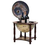 Globe bar marron en bois d'eucalyptus massif 42 x 42 x 57 cm avec espace de rangement pour bouteilles et verres, étagère à vin et armoire à boissons pour salon, salle à manger, salle de fête