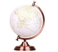 Globe de 20 cm, doré/blanc, en métal, avec socle, en anglais