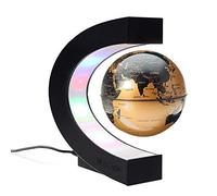 Globe de lévitation, EONYUANGUO Globe de lévitation magnétique en forme de C, Globe flottant avec lumières LED pour les enfants, ornement de décoration de bureau (Or)