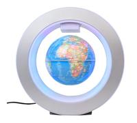 Globe flottant magnétique en lévitation avec lumière LED et cadre en forme de O, décoration de bureau, globe bleu, 10,2 cm