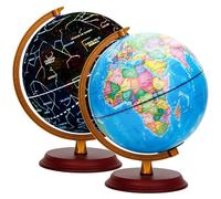 Globe lumineux de 20 cm, socle en bois, carte politique et constellations, éclairage LED