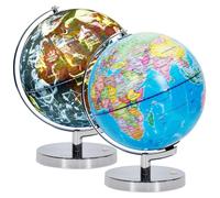 Globe lumineux de 23 cm, avec éclairage LED, représentant une carte politique et des constellations
