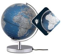 Globe lumineux de 25 cm, bleu/argenté, avec carte politique