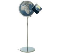 Globe lumineux, diamètre 43 cm, pied en métal, hauteur totale 1,32 m, couleur bleu/argent