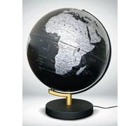 Globe noir lumineux de diamètre 30 cm, pied noir et doré (en français)