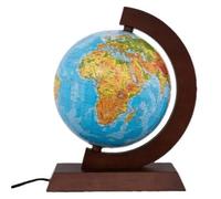 Globe physique lumineux, support en bois, 25 cm, GB