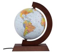 Globe politique lumineux, support en bois, 25 cm, GB