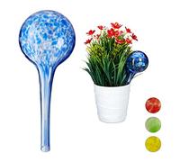 Globes d’arrosage Lot de 2, Distributeur Eau, Irrigation Plantes et Fleurs, Outil de Bureau, Ø 6 cm, 75 ML, Verre, Bleu