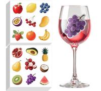 GLOBLELAND 16 Feuilles 144 pièces de Marqueurs pour Verres à Vin Fruits Raisins Pommes Citrons Myrtilles Autocollants pour Dégustation Fête Barbecue Mariage