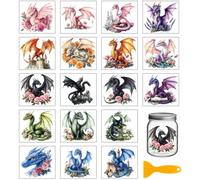 GLOBLELAND 18 Feuilles D'Autocollants de Transfert de Dragon Fantastique 3.9x3.6 pouces Autocollants de Fleur Magique Colorée Château Transfert à Frotter pour Meubles Vases en Verre L'Art Artisanal