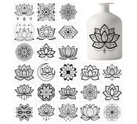 GLOBLELAND 25 feuille de Décalcomanies Vintage en Forme de Mandala pour Bocaux Mason Fleurs de Lotus en Plastique pour Lanterne Lampe Verre Tasse Vase Décoration D'Intérieur