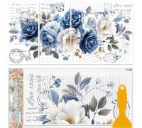 GLOBLELAND 4 Feuilles de Transfert de Meubles Rétro Roses Bleues 6x12 Pouces Texte Vintage Papillon Frotter Sur Transfert Fleurs Autocollants D'Art Mural pour Chambre Salon Bureau Table