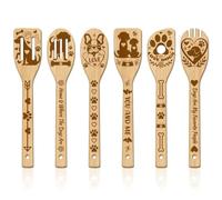 GLOBLELAND 6 Pièces Ustensiles de Cuisine en Bambou pour Chien en Bois pour Animaux de Compagnie Gravé Cuillères de Cuisine Ensemble de Sculpture Spatule en Bambou pour Mère l'amie Femmes Cadeau