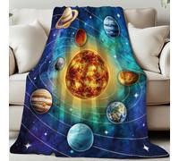 GLOBLELAND Couverture en Flanelle Douce et Confortable Lavable Motif Système Solaire pour Femme Homme 59x51 Pouces Motif Neuf Planètes Soleil et Terre pour la Maison Le Bureau Le Lit Le Canapé