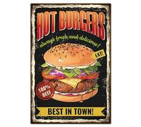 GLOBLELAND Plaque en Métal Vintage 8x12pouces Hamburger et Mot Drôle Plaque en Métal Muraux Vintage en Étain Tin Sign Art Décoratif pour Jardin Restaurant Maison Cuisine Bar Club