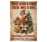 GLOBLELAND Plaque en Métal vintage en forme de sapin de Noël avec inscription " Once Upon A Time There Was A Lady Who Really Loved Christmas " - Décoration murale amusante pour Noël - 30 x 20 cm