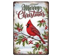 GLOBLELAND Plaque en Métal Vintage en Forme D'Oiseau Cardinal de Noël 8x12pouces "Merry Christmas" Décoration Murale pour Salon Cheminée Bureau Chambre Table Basse Fête