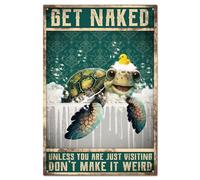 GLOBLELAND Plaque en Métal Vintage " Unless You Are Just Visiting Don'T Make It Weird" en Étain 12x8 pouces Rétro Tortue de Mer Décoration Murale en Métal pour Salle de Bain
