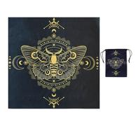 GLOBLELAND Tapis de de Divination Golden Moth avec Pochette pour Cartes de Tarot Motif Insectes et Lunes 30x30 Pouces Idéal pour Les Débutants en Wiccanisme.