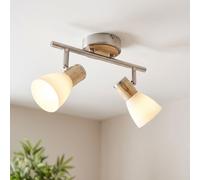 Globo Barre de Spots Plafonnier 2 Lumières Bois Verre Métal Orientable Marron