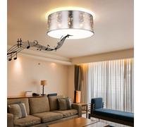 Plafonnier avec enceinte bluetooth 40 cm Lampe de chambre argent Plafonnier salon, design feuille d'argent, 3x E27, H 17,5 cm