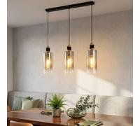Globo Lampe à Suspension LED 3 Lampes Métal Verre Bois Noir Fumé 150 cm