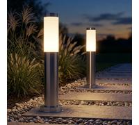 Globo Lampe Borne Sol Extérieure LED Acier Inox 45 cm 2er Set Argent